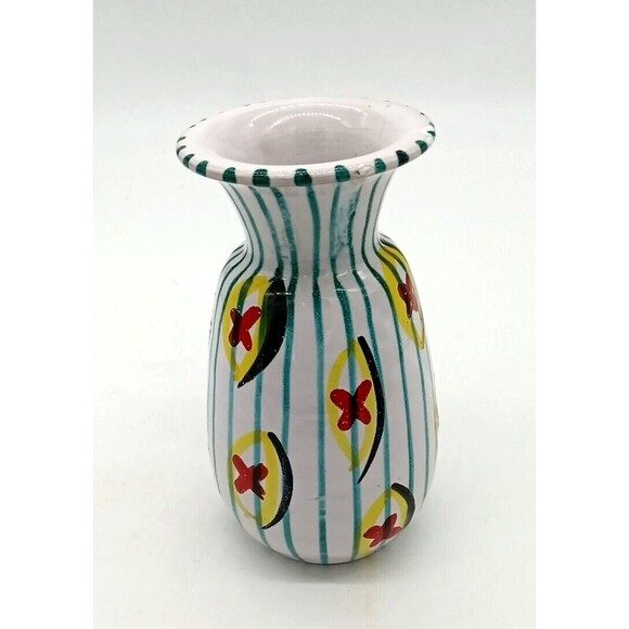 Vtg Italian Pottery Turquoise Stripe Fun Abstract MCM 6" Terracotta Vase #566 - Picture 8 of 8